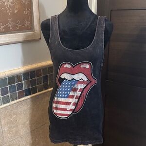 Black Tank Top with Flag Lips Graphic